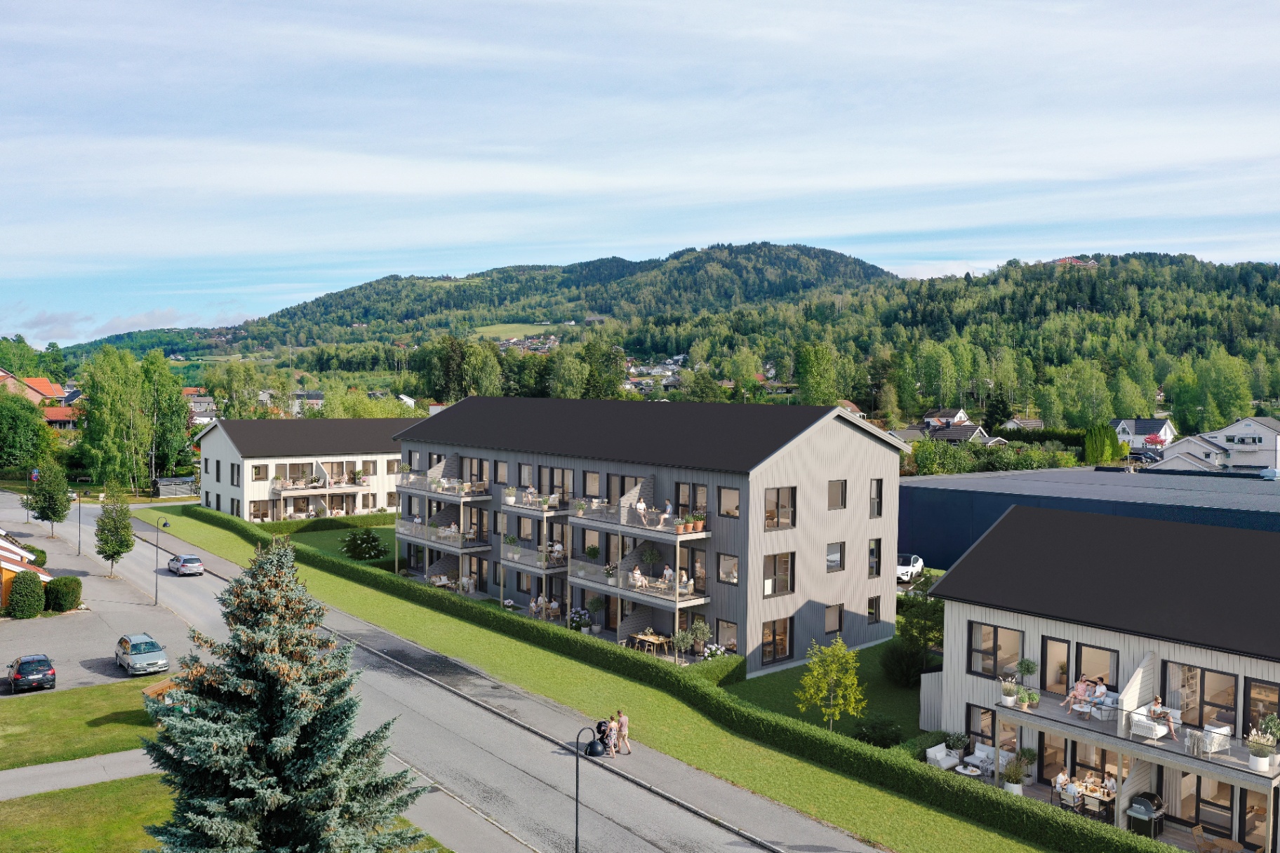 Arkitekturillustrasjon av Brumunddal Hage i Brumunddal